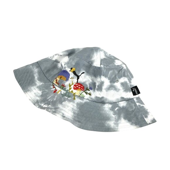 Puma Tie Dye Bucket Hat Gray Embroidered Shrooms Bees Garden Unisex One Size - Picture 2 of 8